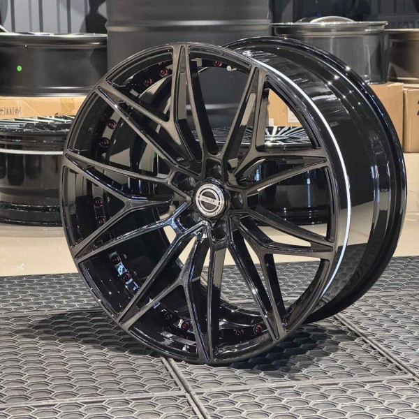 WS FORGED WS-010C GLOSS_BLACK_DARK_MACHINED_FACE_SATIN_RED_BOLTS_FORGED